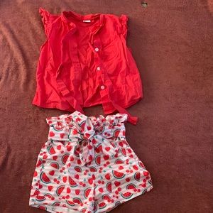 Watermelon shorts with belt and red button up top